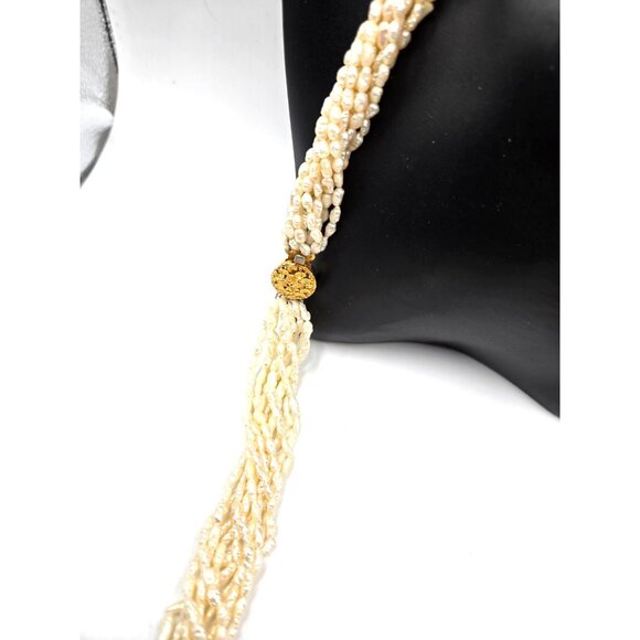 Vintage 10 strands of freshwater pearls Torsade Necklace Matinee 28" adjustable - Picture 3 of 6